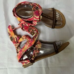Call It Spring Pink and Brown Wrap Sandals
